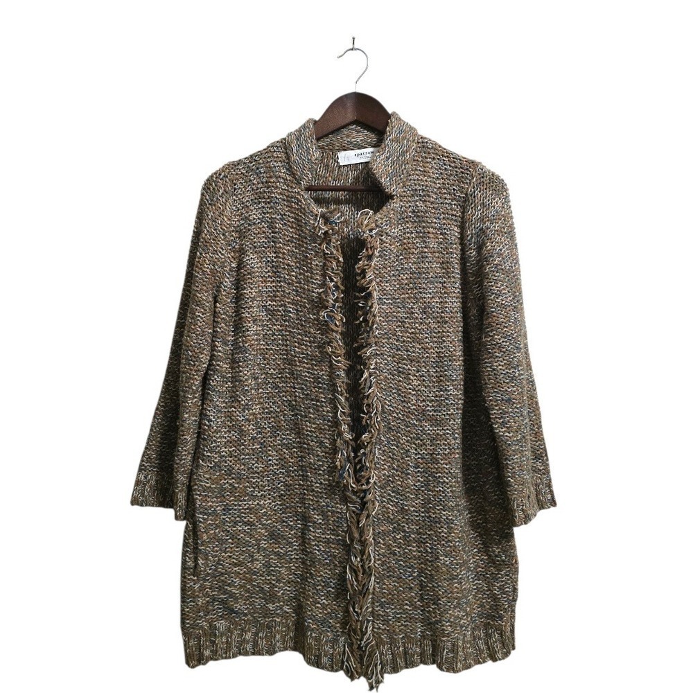 Sparrow Anthropologie Marled Peat Open Front Knit Wool Blend Cardigan Sz M